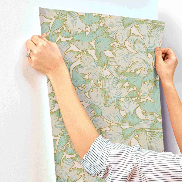 York Wallcoverings Acanthus Toss Beige and Seafoam Wallpaper - NV5511