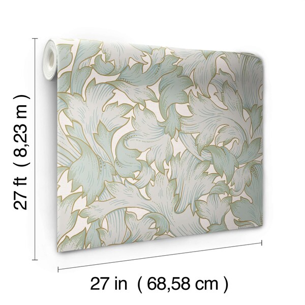 York Wallcoverings Acanthus Toss Beige and Seafoam Wallpaper - NV5511
