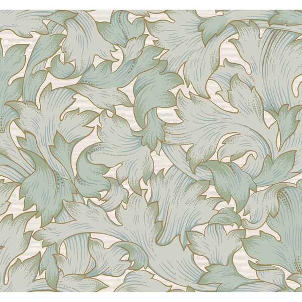 York Wallcoverings Acanthus Toss Beige and Seafoam Wallpaper - NV5511