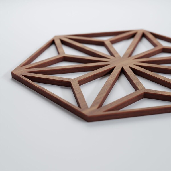 Ekena Millwork Small Hampton Decorative Fretwork Wood Wall Panels, Walnut, 11 3/8"W x 13 1/8"H x 3/8"T - WALW12X12X0375HMPWA