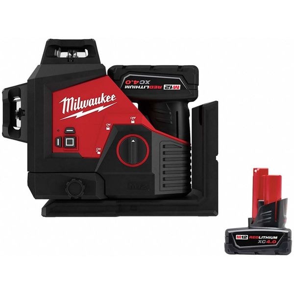 Milwaukee Tool M12 3-Plane Laser Kit, M12 XC 4.0 Battery - 3632-21, 48-11-2440