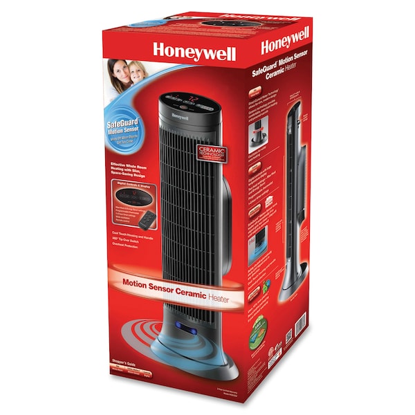 Honeywell Digital Tower Heater, Remote, Motion Sensor, 23-1/2"H, Black - HWLHCE323V