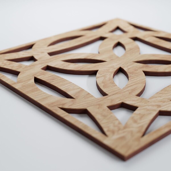 Ekena Millwork Medium Baytown Decorative Fretwork Wood Wall Panels, Red Oak, 15 3/8"W x 15 3/8"H x 3/8"T - WALW16X16X0375BYTRO