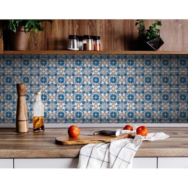 Homeroots 8 x 8 in. Teal Taupe Sia Removable Peel & Stick Tiles - 400229