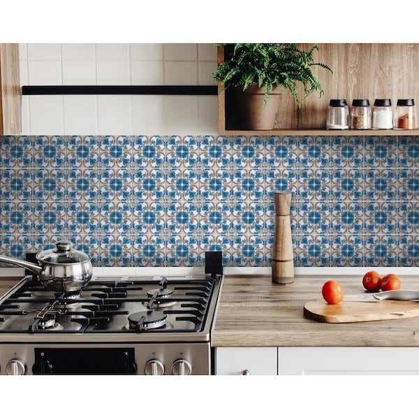 Homeroots 8 x 8 in. Teal Taupe Sia Removable Peel & Stick Tiles - 400229