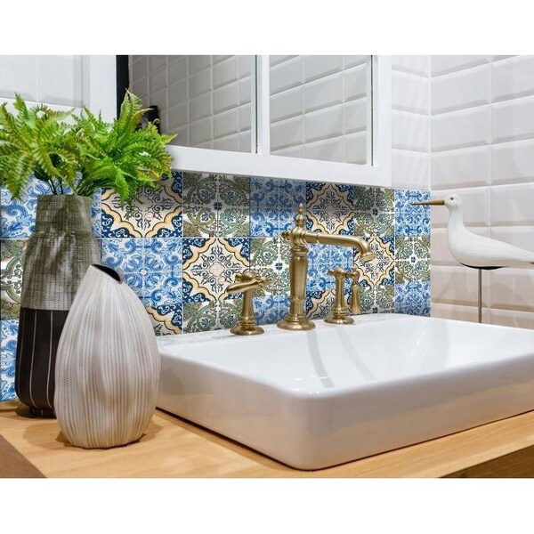 Homeroots 8 x 8 in. Madison Vintage Mosaic Blue Peel & Stick Tiles - 400269