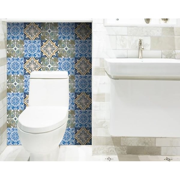 Homeroots 8 x 8 in. Madison Vintage Mosaic Blue Peel & Stick Tiles - 400269