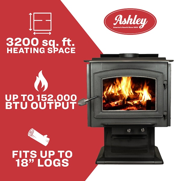 Ashley Hearth Products 3,200 Sq Ft EPA Certified Large Pedestal Wood Stove - AW3200E-P