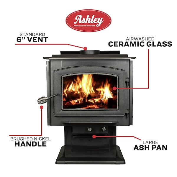 Ashley Hearth Products 3,200 Sq Ft EPA Certified Large Pedestal Wood Stove - AW3200E-P