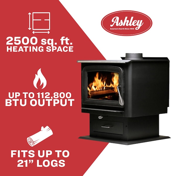 Ashley Hearth Products 2,500 Sq Ft EPA Certified Pedestal Wood Stove - AW2520E-P