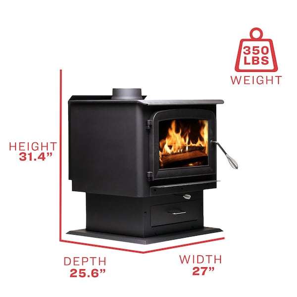 Ashley Hearth Products 2,500 Sq Ft EPA Certified Pedestal Wood Stove - AW2520E-P
