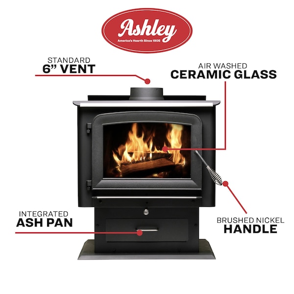 Ashley Hearth Products 2,500 Sq Ft EPA Certified Pedestal Wood Stove - AW2520E-P
