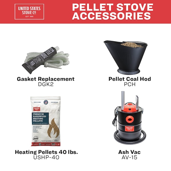 Us Stove Co 2,000 Sqft WiseWay EPA Certified Gravity Fed NonElectric Pellet Stove - GW1949