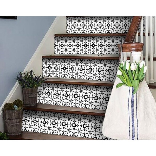 Homeroots 4 x 4 in. Black & White Pinna Peel & Stick Removable Tiles - 399990