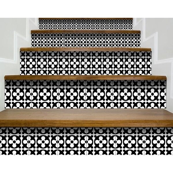 Homeroots 6 x 6 in. Black & White Medeci Peel & Stick Removable Tiles - 399977