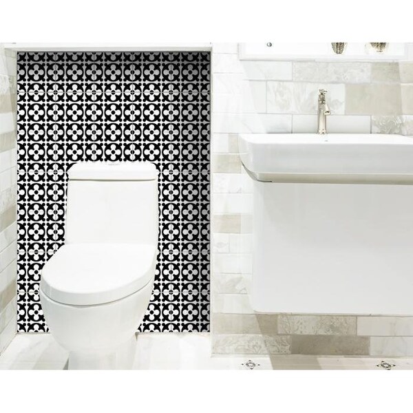 Homeroots 6 x 6 in. Black & White Medeci Peel & Stick Removable Tiles - 399977