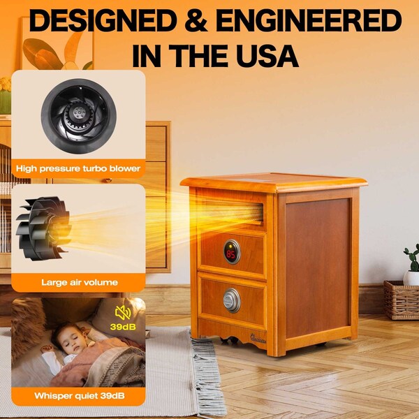 Dr Infrared Heater Portable Infrared Space Heater with Nightstand Design, Furniture-Grade Cabinet, 1500W - DR-999