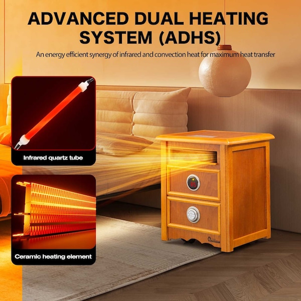 Dr Infrared Heater Portable Infrared Space Heater with Nightstand Design, Furniture-Grade Cabinet, 1500W - DR-999