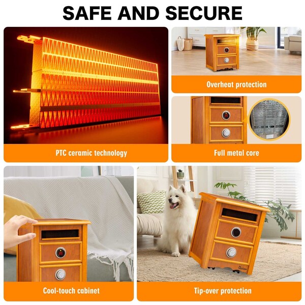 Dr Infrared Heater Portable Infrared Space Heater with Nightstand Design, Furniture-Grade Cabinet, 1500W - DR-999