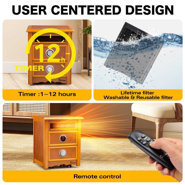 Dr Infrared Heater Portable Infrared Space Heater with Nightstand Design, Furniture-Grade Cabinet, 1500W - DR-999