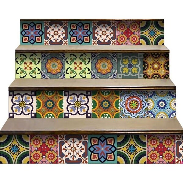 Homeroots 7 x 7 in. Auguri Flora Green Peel & Stick Removable Tiles - 400018