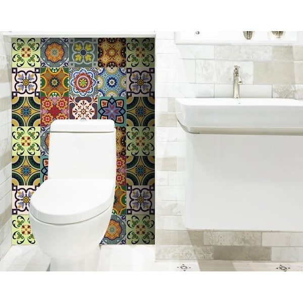 Homeroots 7 x 7 in. Auguri Flora Green Peel & Stick Removable Tiles - 400018
