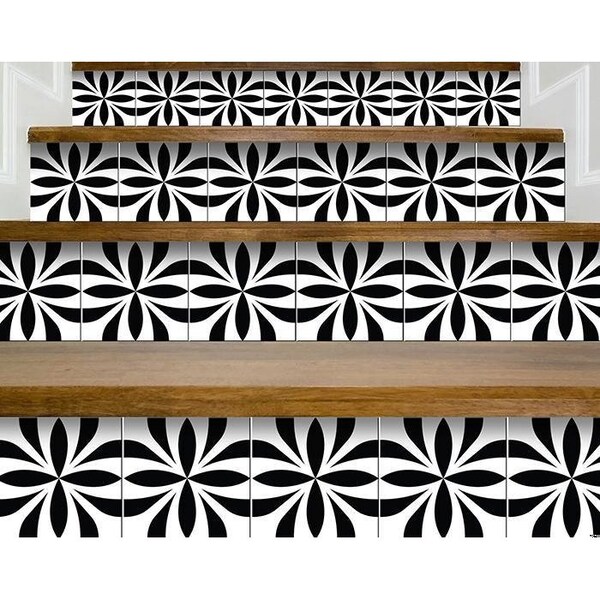 Homeroots 7 x 7 in. Black & White Colla Peel & Stick Removable Tiles - 399928