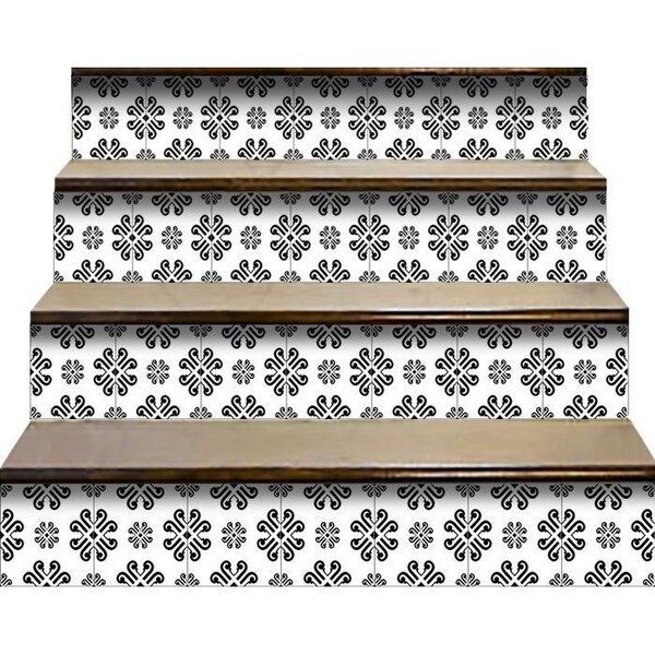 Homeroots 7 x 7 in. Black & White Daisy Peel & Stick Removable Tiles - 399883
