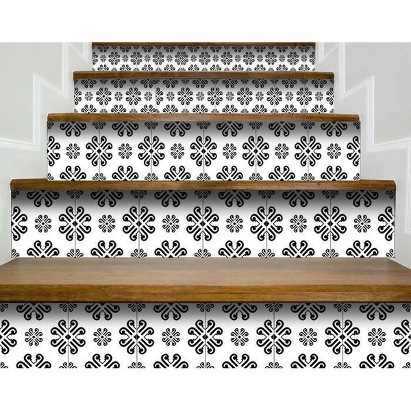 Homeroots 7 x 7 in. Black & White Daisy Peel & Stick Removable Tiles - 399883
