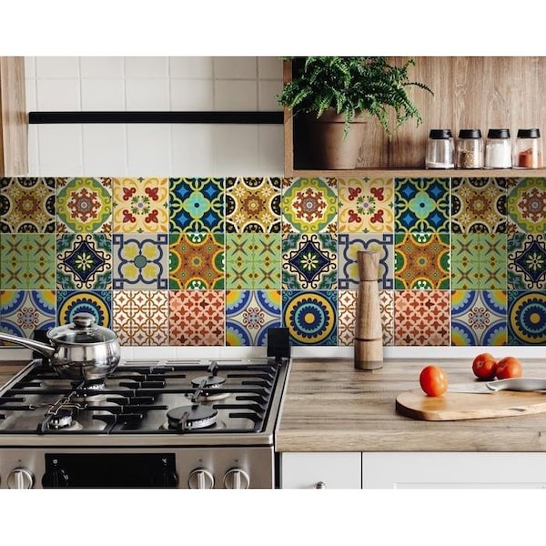 Homeroots 6 x 6 in. Auguri Mix Green Peel & Stick Removable Tiles - 400022