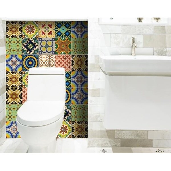 Homeroots 6 x 6 in. Auguri Mix Green Peel & Stick Removable Tiles - 400022