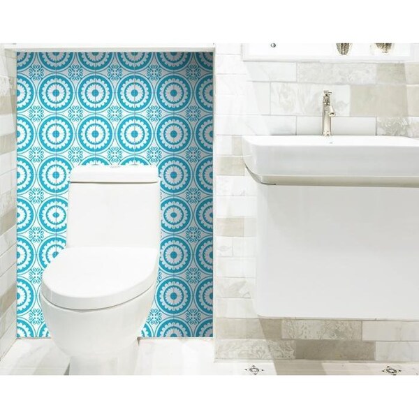 Homeroots 7 x 7 in. Aqua Gerber Removable Peel & Stick Tiles - 400388