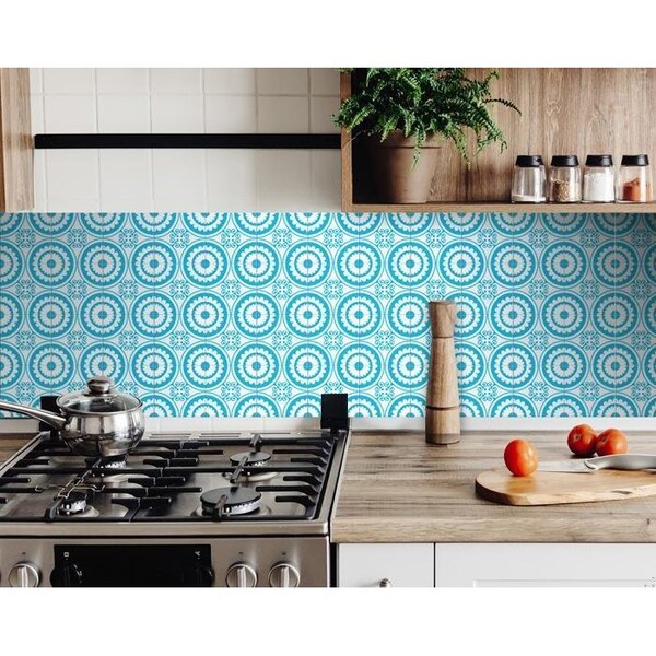 Homeroots 7 x 7 in. Aqua Gerber Removable Peel & Stick Tiles - 400388