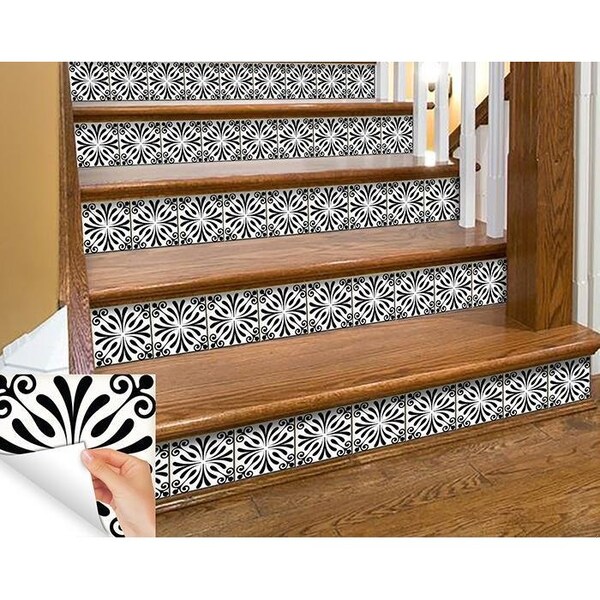Homeroots 7 x 7 in. Black & White Flo Peel & Stick Removable Tiles - 399953