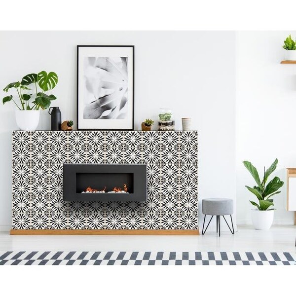Homeroots 7 x 7 in. Black & White Flo Peel & Stick Removable Tiles - 399953