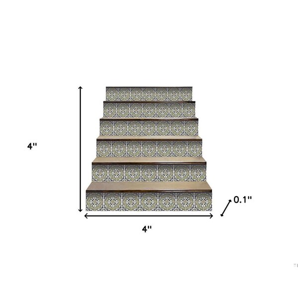 Homeroots 4 x 4 in. Vintage Aegean Olive Green Removable Peel & Stick Tiles - 400200