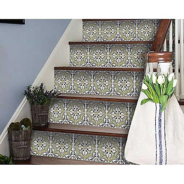 Homeroots 4 x 4 in. Vintage Aegean Olive Green Removable Peel & Stick Tiles - 400200