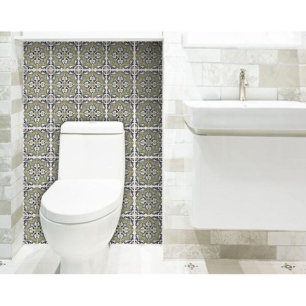 Homeroots 4 x 4 in. Vintage Aegean Olive Green Removable Peel & Stick Tiles - 400200