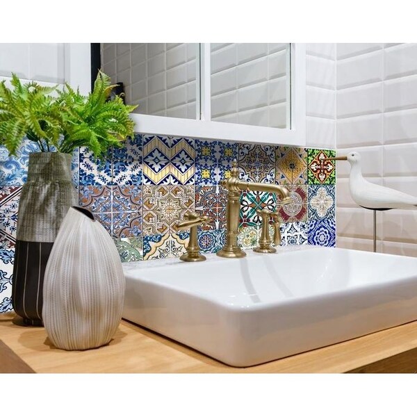 Homeroots 7 x 7 in. Randy Multi Blue Mosaic Peel & Stick Tiles - 400358