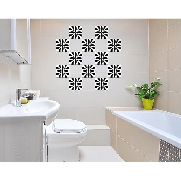 Homeroots 8 x 8 in. Black & White Colla Peel & Stick Removable Tiles - 399929