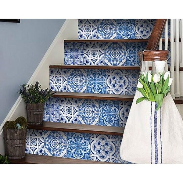 Homeroots 4 x 4 in. Bluebell Lina Removable Peel & Stick Tiles - 400300
