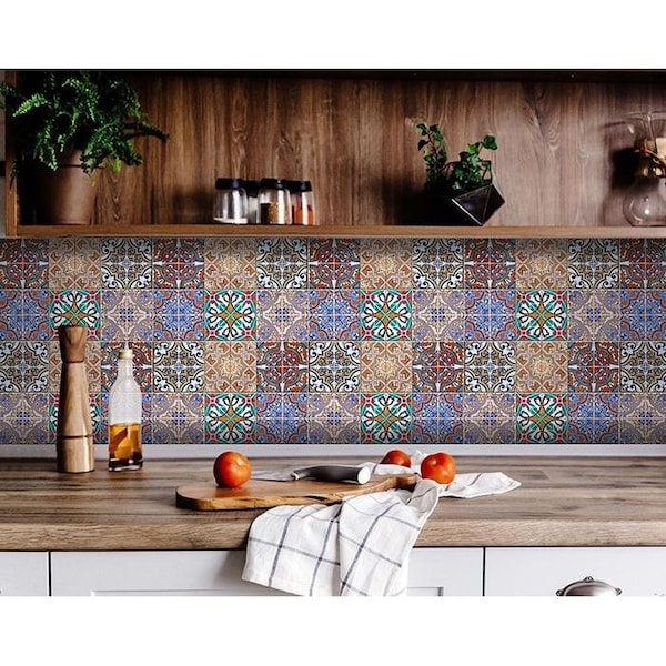 Homeroots 8 x 8 in. Mancuso Removable Blue Peel & Stick Tiles - 400339