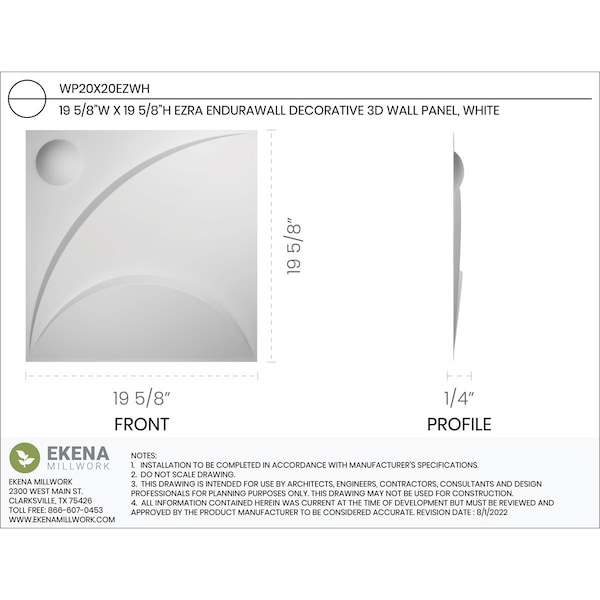 Ekena Millwork Ezra EnduraWall Decorative 3D Wall Panel, White, 19 5/8"W x 19 5/8"H - WP20X20EZWH