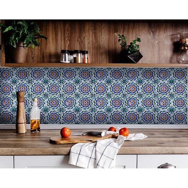 Homeroots 4 x 4 in. Augustine Bluen Green Removable Peel & Stick Tiles - 400285