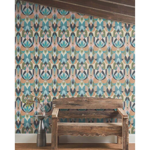 York Wallcoverings Malta Teal and Gold Wallpaper Sample - MN1923SAM