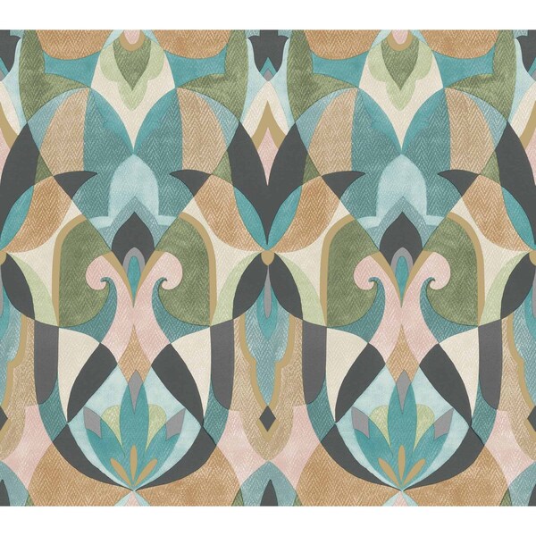 York Wallcoverings Malta Teal and Gold Wallpaper Sample - MN1923SAM