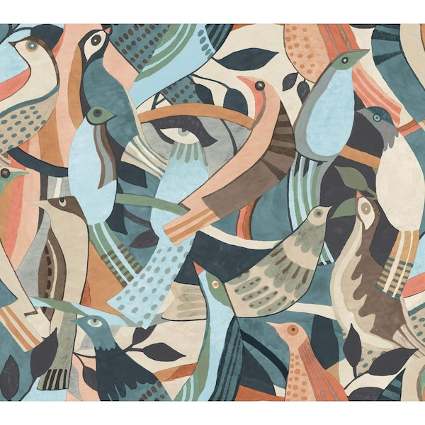 York Wallcoverings Fauvist Flock Coral and Aqua Wallpaper Sample - AG2016SAM