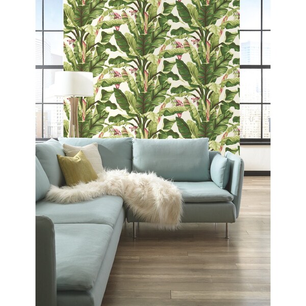 York Wallcoverings Banana Leaf Dark Brown and Pink Wallpaper - AT7067