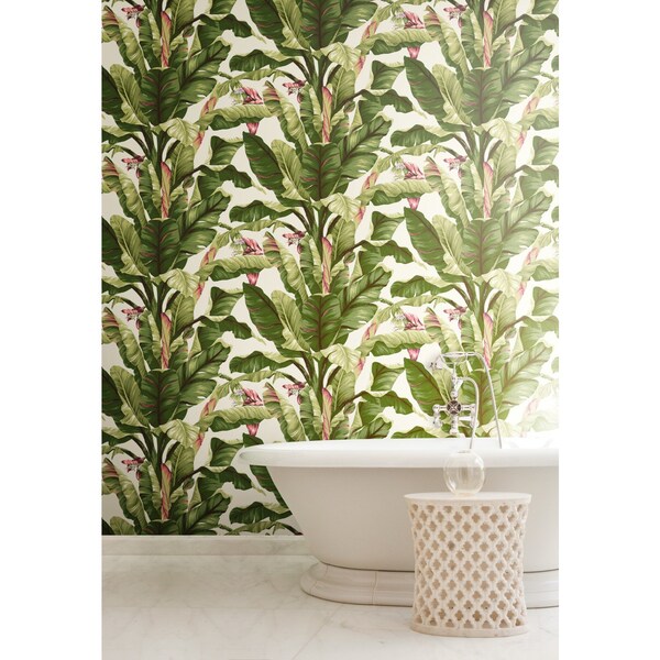 York Wallcoverings Banana Leaf Dark Brown and Pink Wallpaper - AT7067