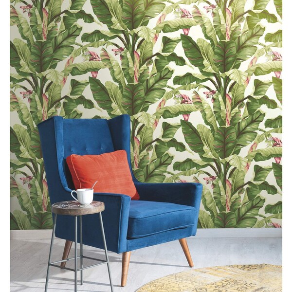 York Wallcoverings Banana Leaf Dark Brown and Pink Wallpaper - AT7067